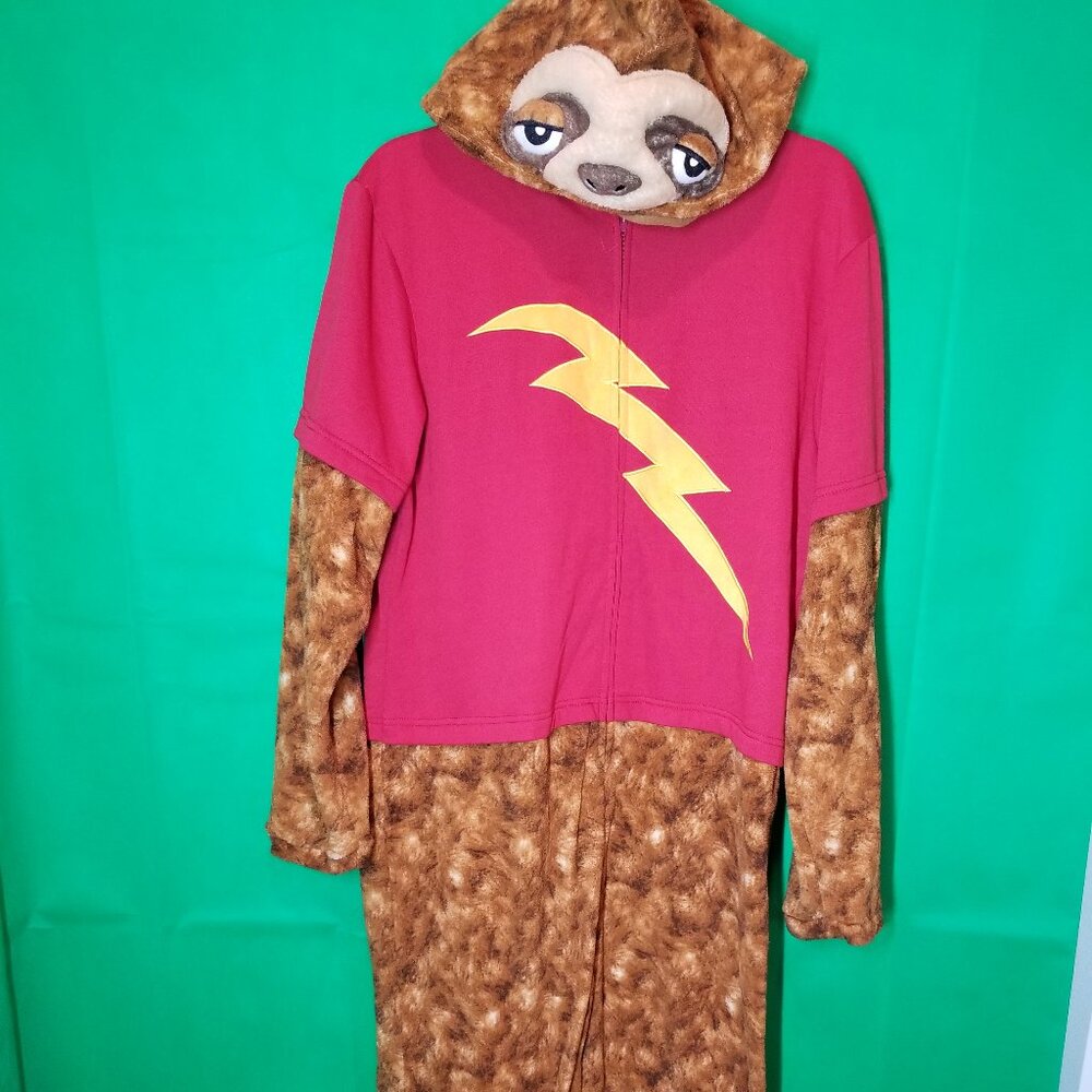 Briefly Stated Sloth Face Hooded Costume Union Suit Unisex Size Medium